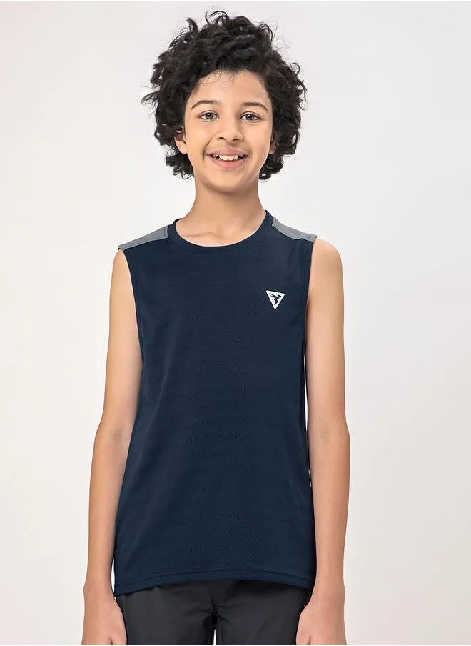 Technosport Logo Detail Crew Neck Sleeveless T-Shirt by Styli