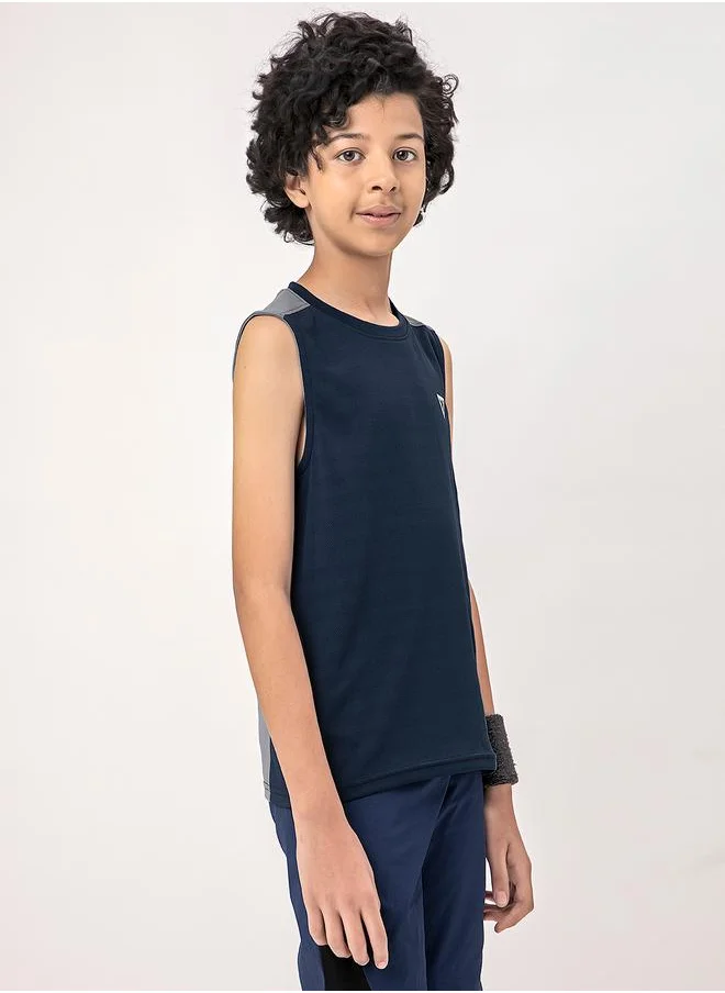 Technosport Logo Detail Crew Neck Sleeveless T-Shirt by Styli