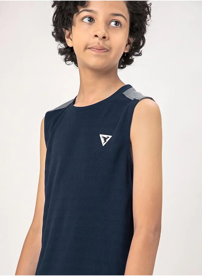 Technosport Logo Detail Crew Neck Sleeveless T-Shirt by Styli
