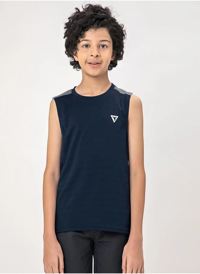 Technosport Logo Detail Crew Neck Sleeveless T-Shirt by Styli