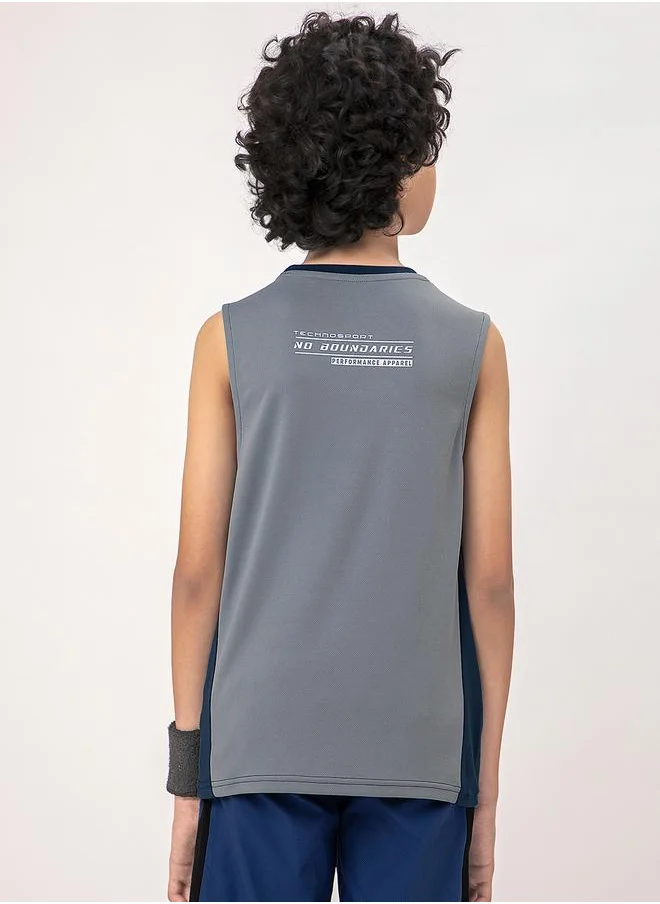 Technosport Logo Detail Crew Neck Sleeveless T-Shirt by Styli