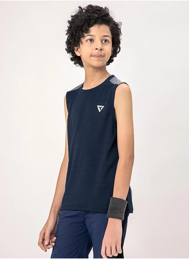 Technosport Logo Detail Crew Neck Sleeveless T-Shirt by Styli