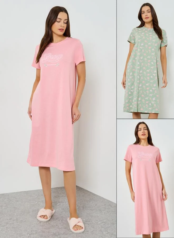 Styli Pack of 2 - Graphic Printed T-Shirt Dress