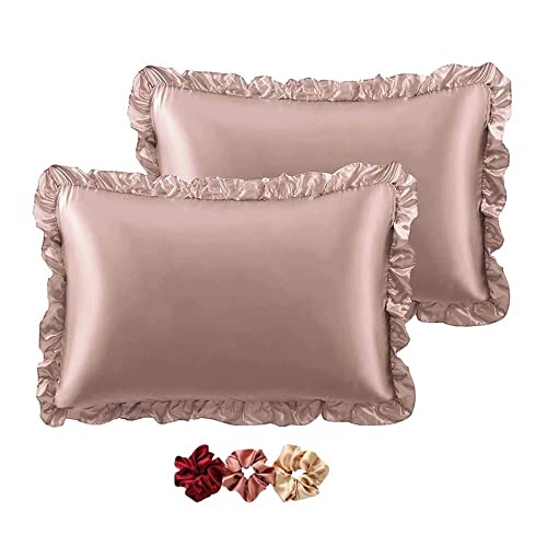 GO WELL Ruffle Satin Pillowcase for Hair and Skin, Standard Size Satin Pillow Covers Silky Pillow Cases Set of 2, Satin Ruffled Pillowcase with Envelope Closure,Silk Pillow case(Rose Taupe) 1000TC - Image 1