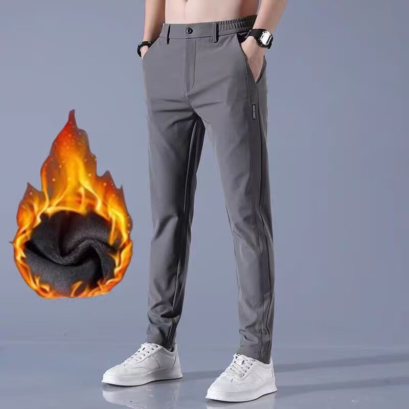 Ice Silk Men'S All-Match Elbow Casual Pants Autumn Fleece-Lined Thickened Boys' Slim-Fit Straight Warm Sports Trousers - Image 4