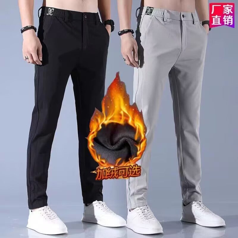 Ice Silk Men'S All-Match Elbow Casual Pants Autumn Fleece-Lined Thickened Boys' Slim-Fit Straight Warm Sports Trousers - Image 2