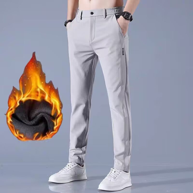 Ice Silk Men'S All-Match Elbow Casual Pants Autumn Fleece-Lined Thickened Boys' Slim-Fit Straight Warm Sports Trousers - Image 5