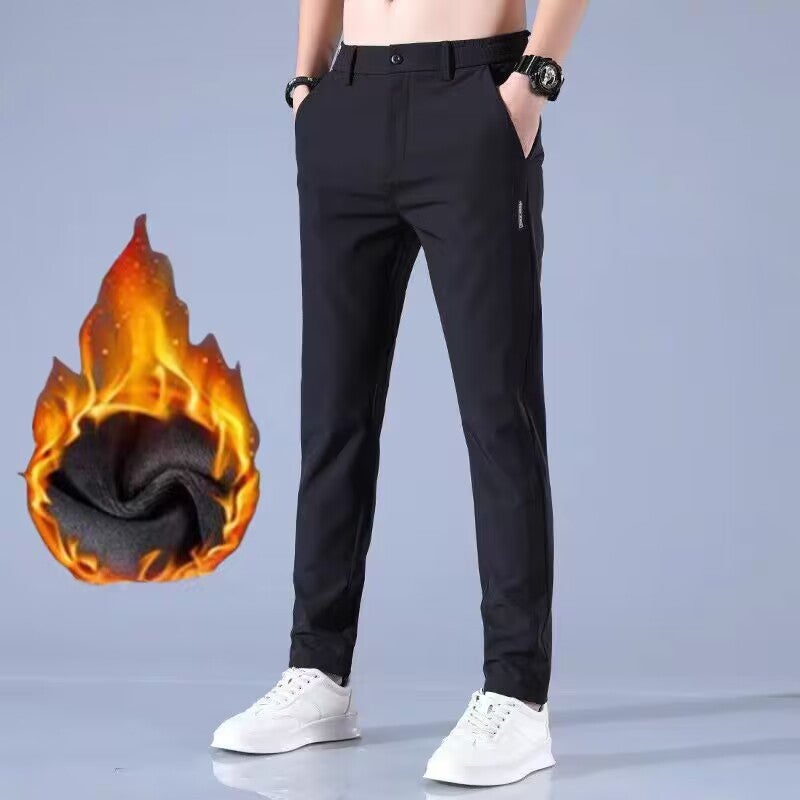 Ice Silk Men'S All-Match Elbow Casual Pants Autumn Fleece-Lined Thickened Boys' Slim-Fit Straight Warm Sports Trousers - Image 3