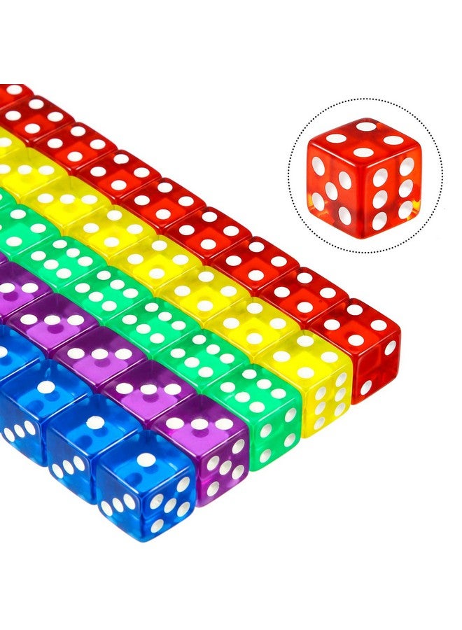 Blulu [50 Pieces] 6-Sided Games Dice Set, Colored Dice with Black Velvet Pouches for Games, Like Board Pastime, Math Contest, Party Favors(Purple, Blue, Green, Red, Yellow, Transparent Square Edge)  - Image 2