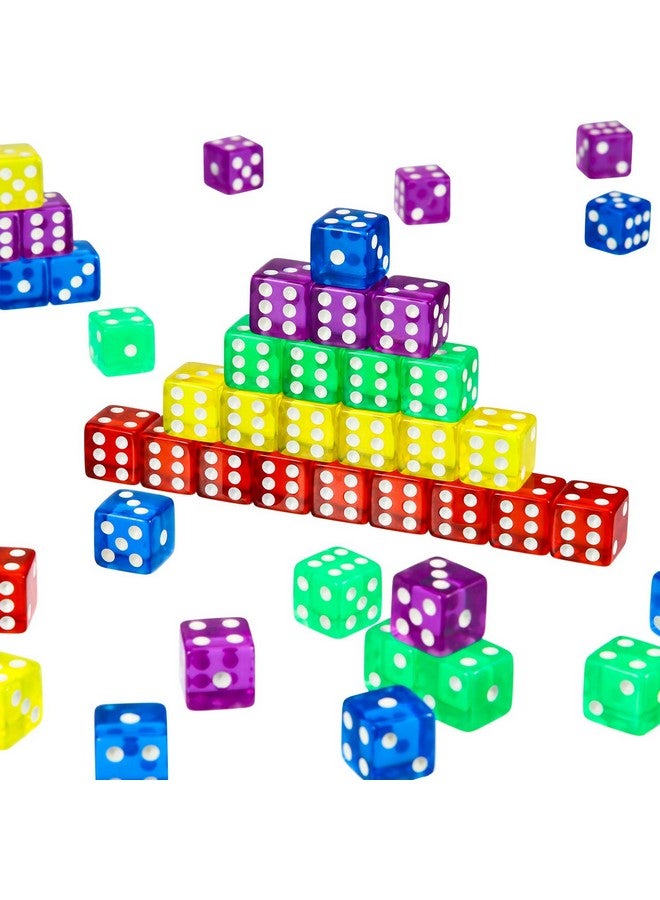 Blulu [50 Pieces] 6-Sided Games Dice Set, Colored Dice with Black Velvet Pouches for Games, Like Board Pastime, Math Contest, Party Favors(Purple, Blue, Green, Red, Yellow, Transparent Square Edge)  - Image 3