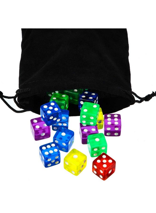 Blulu [50 Pieces] 6-Sided Games Dice Set, Colored Dice with Black Velvet Pouches for Games, Like Board Pastime, Math Contest, Party Favors(Purple, Blue, Green, Red, Yellow, Transparent Square Edge)  - Image 4