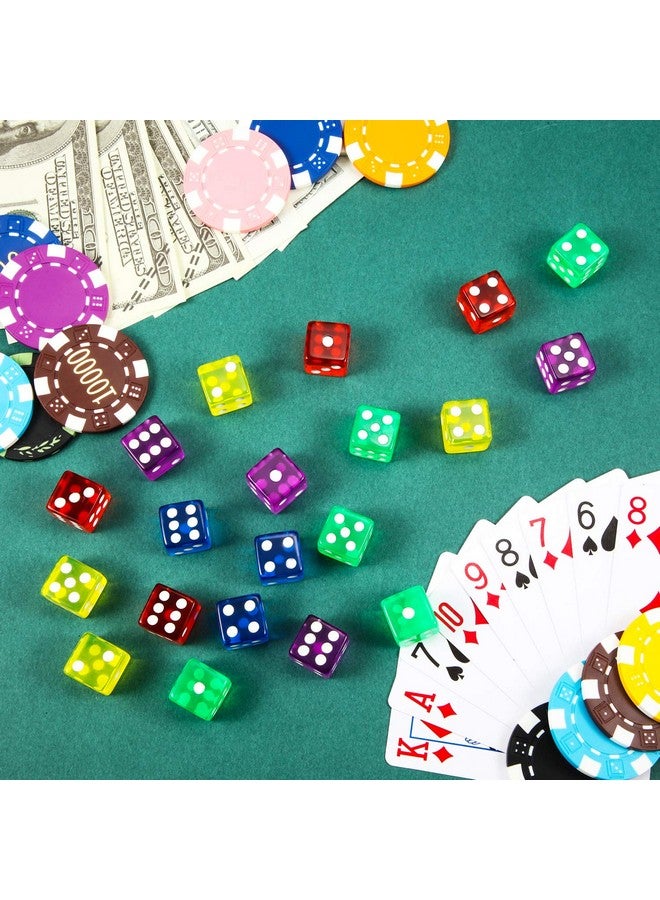 Blulu [50 Pieces] 6-Sided Games Dice Set, Colored Dice with Black Velvet Pouches for Games, Like Board Pastime, Math Contest, Party Favors(Purple, Blue, Green, Red, Yellow, Transparent Square Edge)  - Image 5