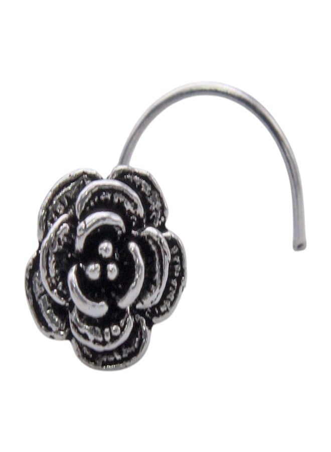 LBV 925 Sterling Silver Rose Shape Oxidised Nose Pin Wire For Women and Girls - Image 1
