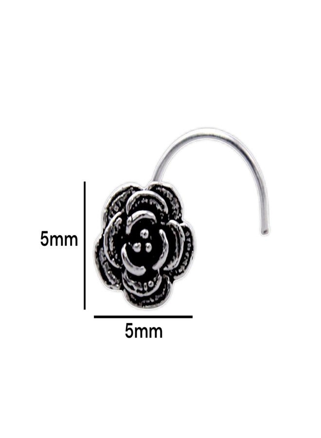 LBV 925 Sterling Silver Rose Shape Oxidised Nose Pin Wire For Women and Girls - Image 5