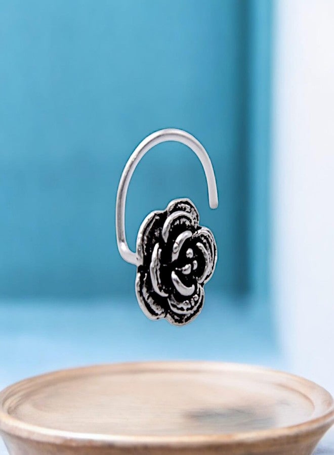 LBV 925 Sterling Silver Rose Shape Oxidised Nose Pin Wire For Women and Girls - Image 3