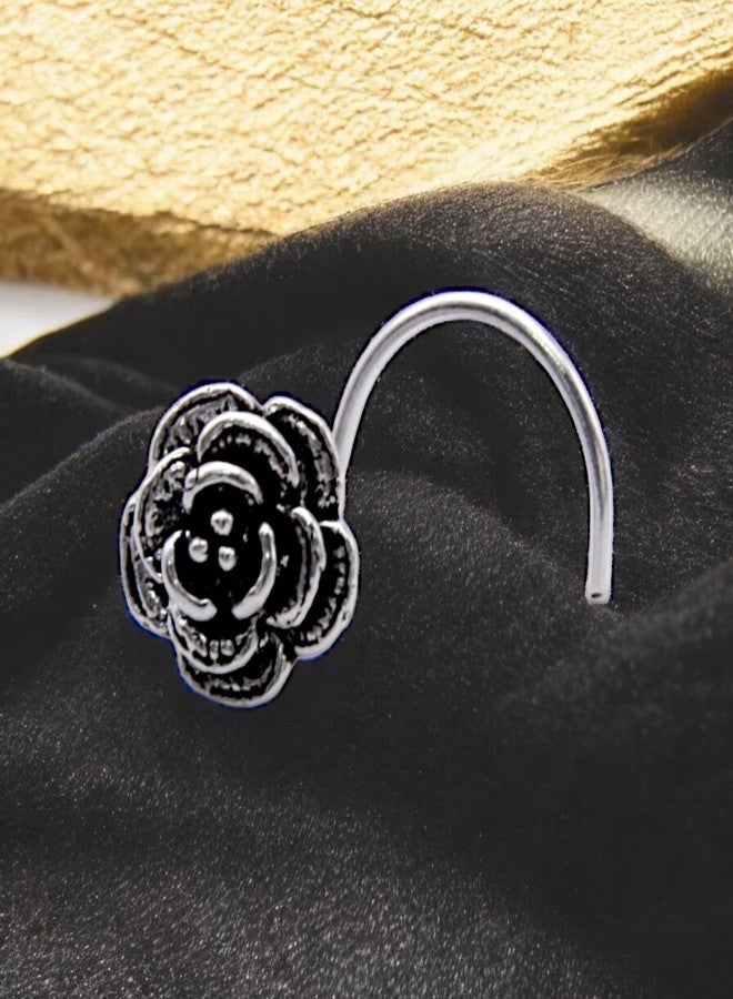 LBV 925 Sterling Silver Rose Shape Oxidised Nose Pin Wire For Women and Girls - Image 4