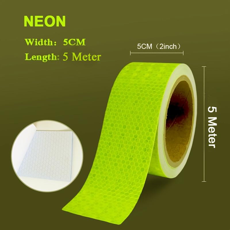 D-Fix ® شريط عاكس عالي الكثافة - 5 أمتار في الطول - 48 مم / 2 بوصة - لفة واحدة لكل عبوة - شريط تحذير عاكس للسيارات والدراجات والمركبات التجارية (أخضر نيون) - Image 2