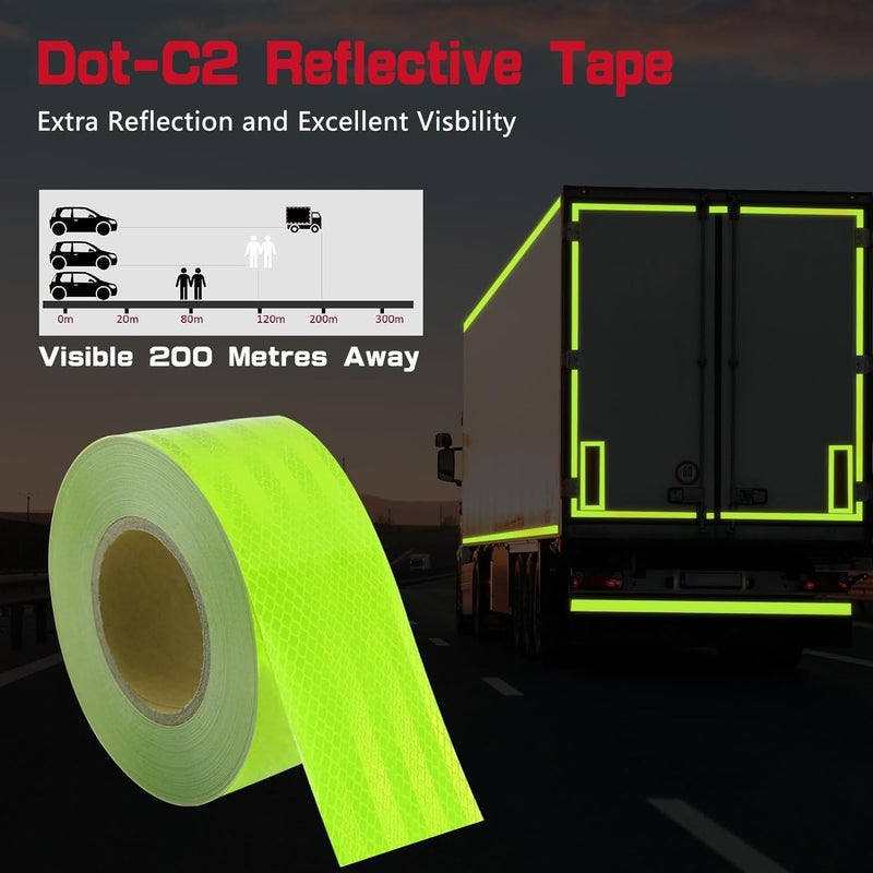 D-Fix ® شريط عاكس عالي الكثافة - 5 أمتار في الطول - 48 مم / 2 بوصة - لفة واحدة لكل عبوة - شريط تحذير عاكس للسيارات والدراجات والمركبات التجارية (أخضر نيون) - Image 3