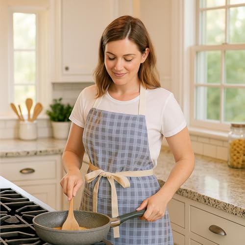 Aoomzoon Kitchen Aprons for Women with 2 Pockets,Double Sided Vintage Adjustable Apron for Gardening Cooking Arting Painting (Soft Mist Grey) - Image 4