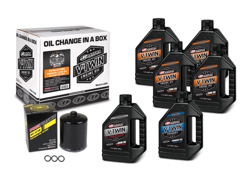 Maxima V-Twin Oil Change Kit Mineral w/Black Filter, Evolution - Image 2