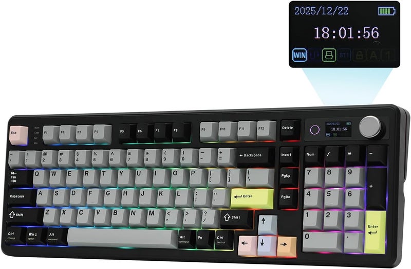 EPOMAKER TH99 PRO 96% Mechanical Keyboard with Screen & Knob, 10000mAh, 2.4Ghz/BT, Hot Swap, Custom Driver, RGB Backlight, PBT Keycap, Wireless Gaming Keyboard for PC/Mac (Black, Creamy Jade) - Image 1