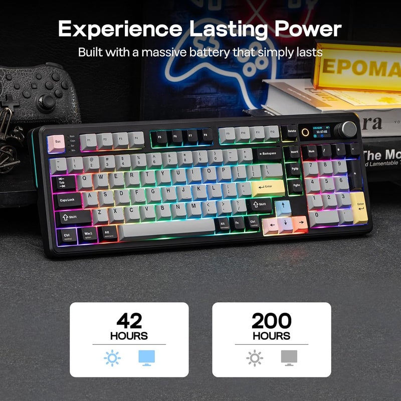 EPOMAKER TH99 PRO 96% Mechanical Keyboard with Screen & Knob, 10000mAh, 2.4Ghz/BT, Hot Swap, Custom Driver, RGB Backlight, PBT Keycap, Wireless Gaming Keyboard for PC/Mac (Black, Creamy Jade) - Image 4