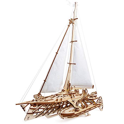 UGEARS Trimaran Merihobus 3D Wooden Puzzles for Adults Wooden Model Kits for Adults Catamaran Mechanical Models Wooden Ships Sailboat Model Kit Brain Teaser Hobby Set - Image 1
