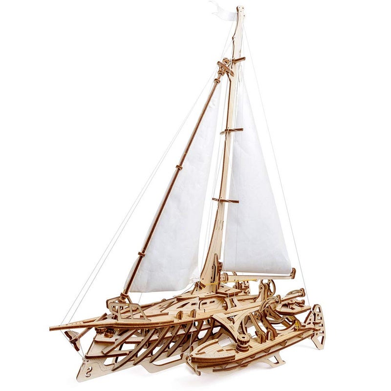 UGEARS Trimaran Merihobus 3D Wooden Puzzles for Adults Wooden Model Kits for Adults Catamaran Mechanical Models Wooden Ships Sailboat Model Kit Brain Teaser Hobby Set - Image 3