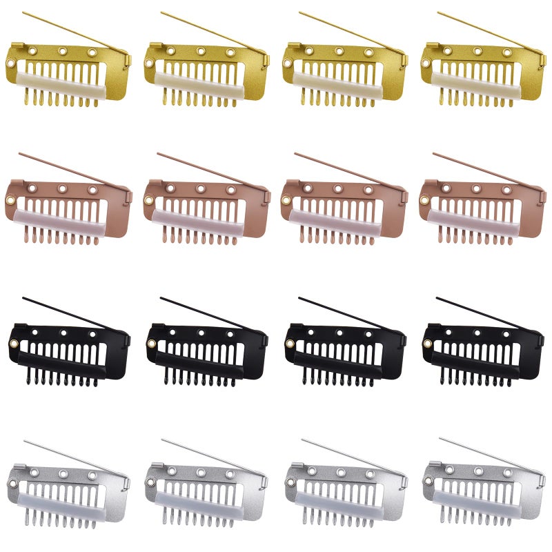 16pcs Wig Clip with Safety Pins 10Teeth Hair Extension Snap Clips in Invisible Strong Wig Combs to Secure Wig no Sew Chunni Grip Dupatta Setting Clips