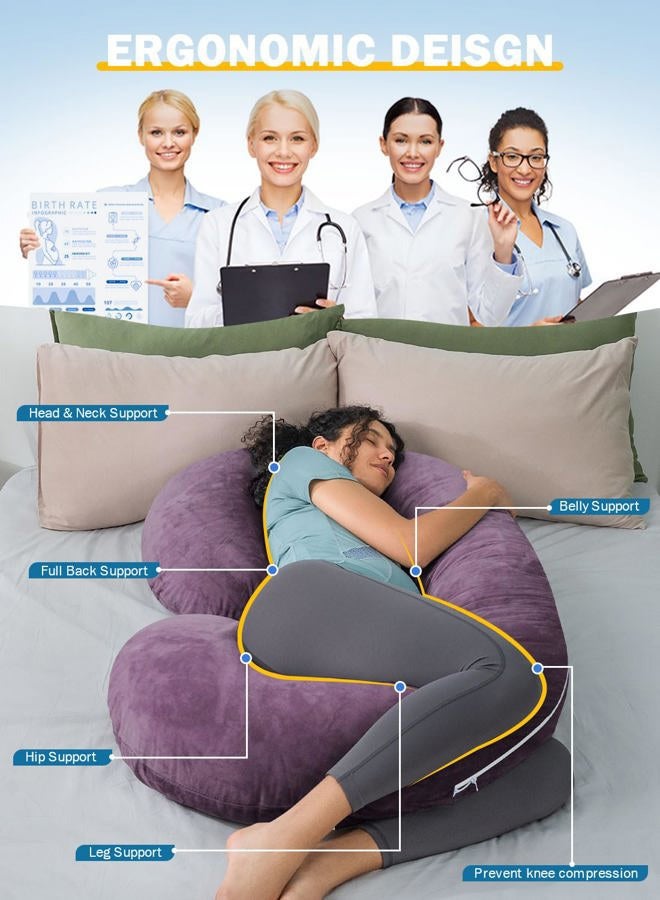 INSEN Pregnancy Pillow,Maternity Body Pillow with Velvet Cover,C Shaped Body Pillow for Sleeping (Cozy Velvet-Lavender) - Image 2