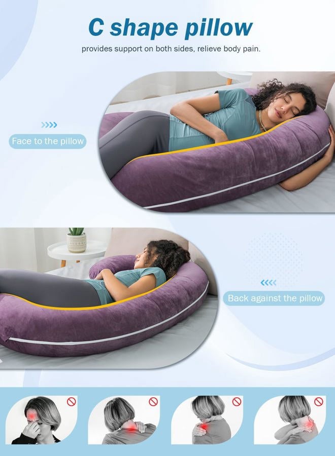 INSEN Pregnancy Pillow,Maternity Body Pillow with Velvet Cover,C Shaped Body Pillow for Sleeping (Cozy Velvet-Lavender) - Image 3