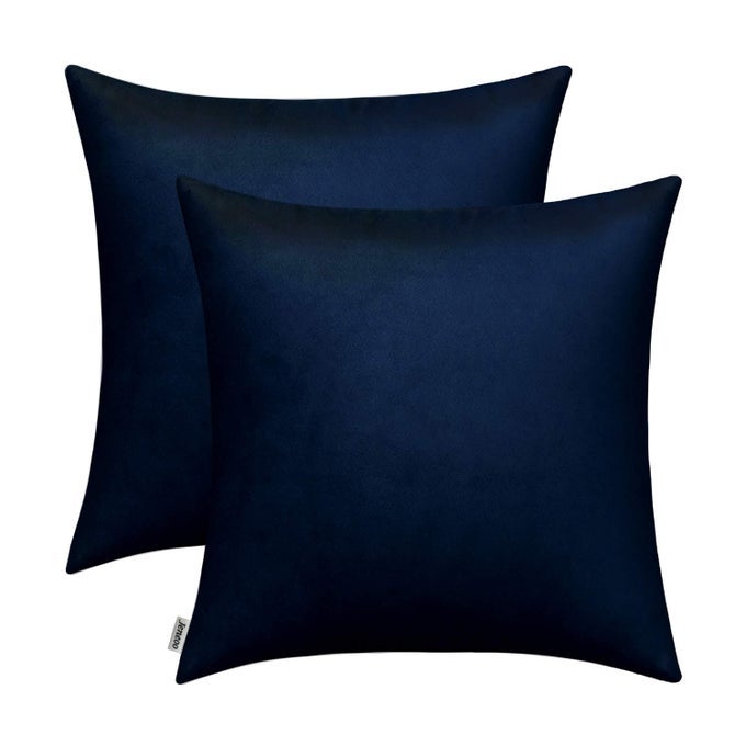 COMFY SOFT VELVET NAVY THROW PILLOW COVERS DECORATIVE SOLID SQUARE COUCH CUSHION CASES FOR BEDROOM SOFA CAR DECOR DARK BLUE 18 X 18 INCHES 2 PIECES