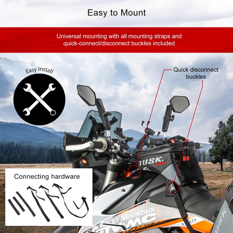 TUSK Olympus Tank Bag Large â€“ 8L Motorcycle Luggage, Black/Grey, Waterproof Zippers, Phone Map Pocket, Fits ADV, Dual Sport, Touring, and Dirt Bikes - Image 4