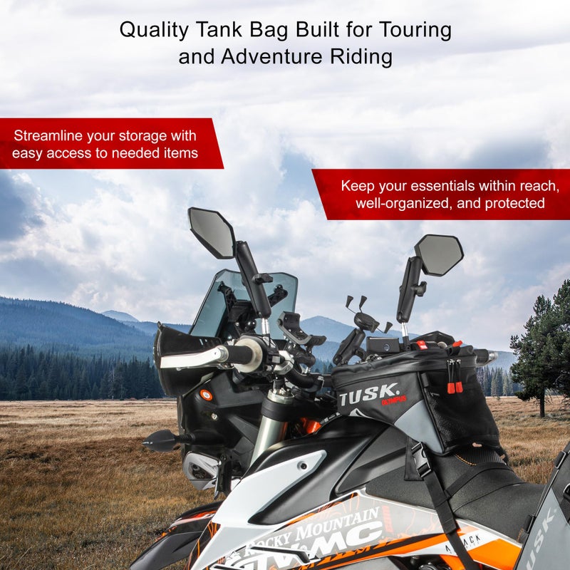 TUSK Olympus Tank Bag Large â€“ 8L Motorcycle Luggage, Black/Grey, Waterproof Zippers, Phone Map Pocket, Fits ADV, Dual Sport, Touring, and Dirt Bikes - Image 5