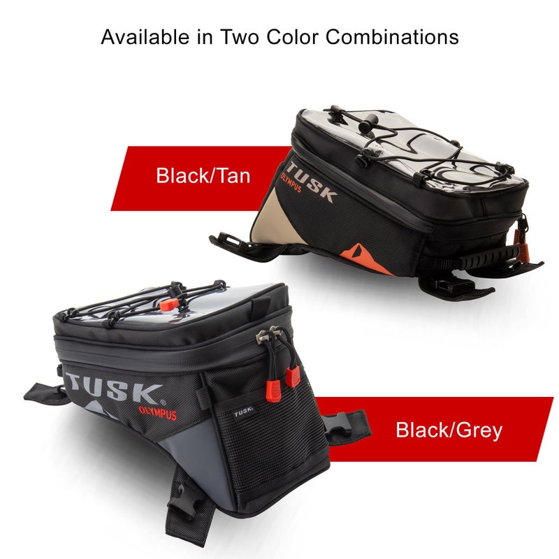 TUSK Olympus Tank Bag Large â€“ 8L Motorcycle Luggage, Black/Grey, Waterproof Zippers, Phone Map Pocket, Fits ADV, Dual Sport, Touring, and Dirt Bikes - Image 2