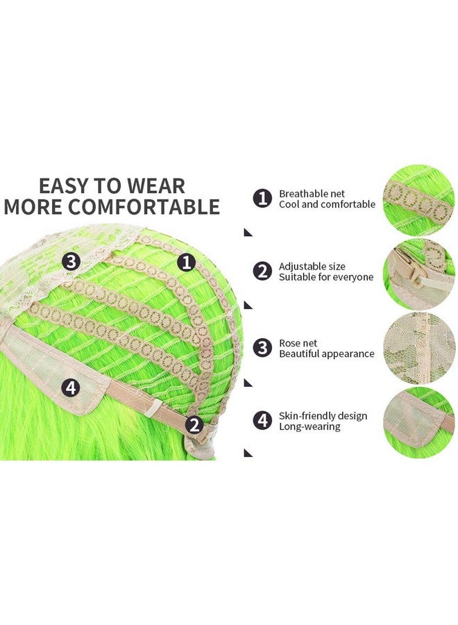 بيرون باروكة شعر مستعار أخضر من بيرون بطول 26 بوصة، باروكة شعر مستعار طويل مجعد مع غرة، باروكة شعر مستعار أخضر نيون، باروكة شعر مستعار صناعي للنساء والفتيات باللون الأخضر مع غطاء شعر مستعار - Image 5