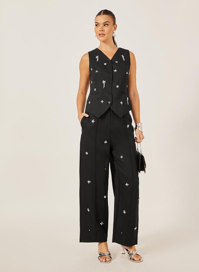 Styli Embellished V Neck Asymmetric Hem Waistcoat  - Image 2