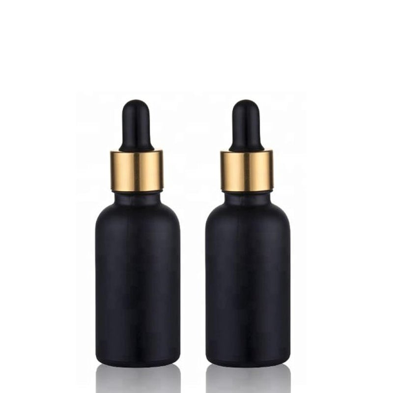 Devinez زجاجة زجاجية دائرية متعددة الاستخدامات باللون الأسود بلمسة نهائية غير لامعة، سعة 30 مل مع قطارة زجاجية سوداء (عبوة من 2) ، للاستخدامات الجمالية، الزيوت الأساسية، الخلطات، العناية بالبشرة، السفر، التونر، مستحضرات التجميل و DIY - Image 1