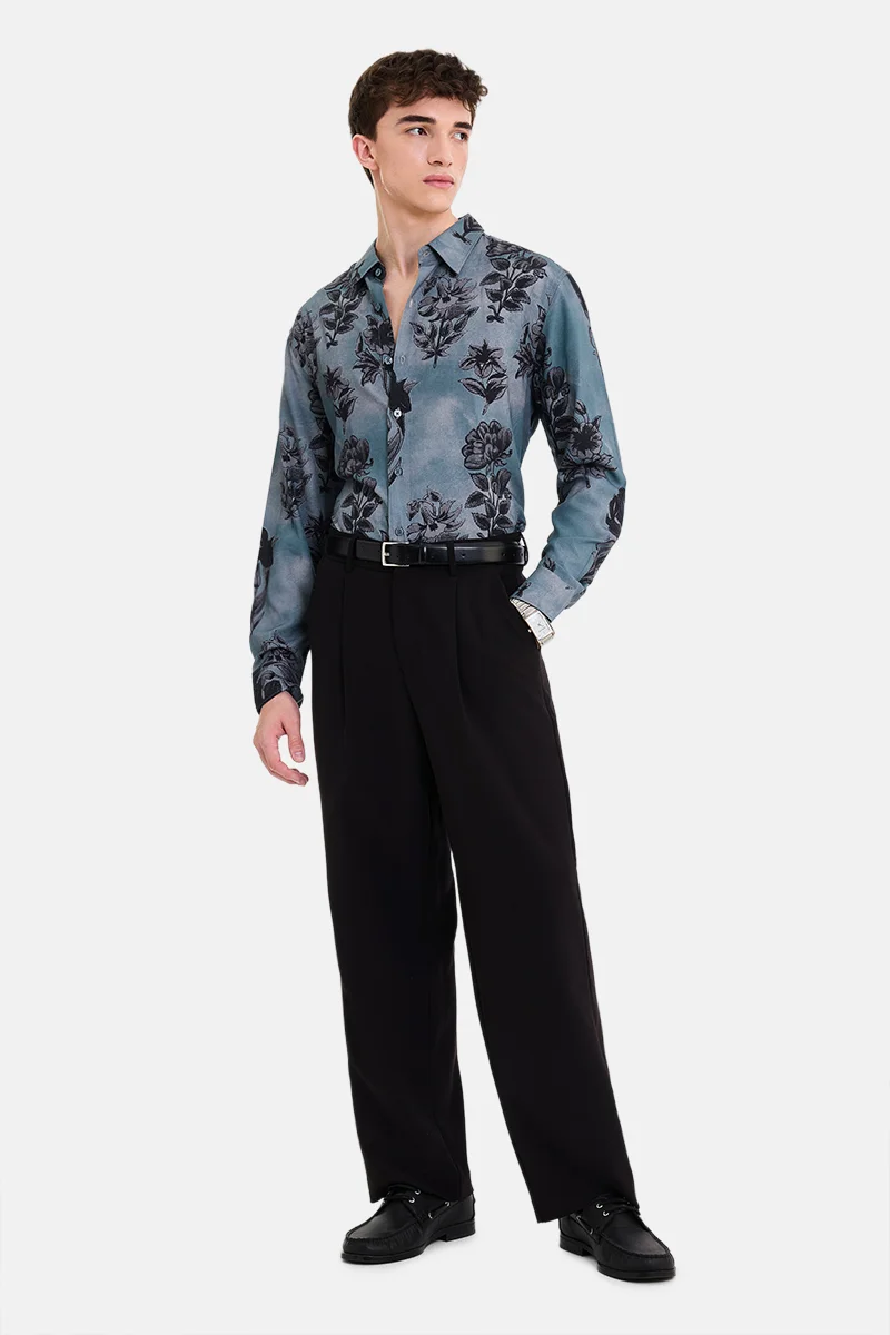 SNITCH Teal Floral Long Sleeve Regular Fit Casual Shirt