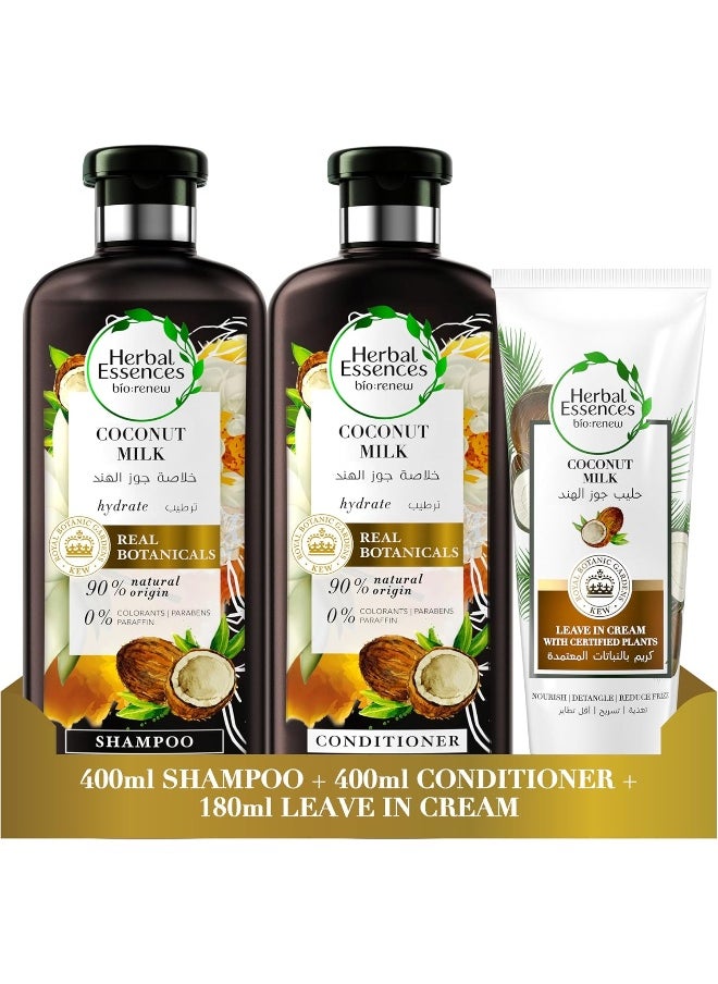 Herbal Essences Herbal Essences Bio Renew Certified Plants Coconut Milk Hydrating Shampoo, Conditioner, and Leave-In Cream  - Image 1