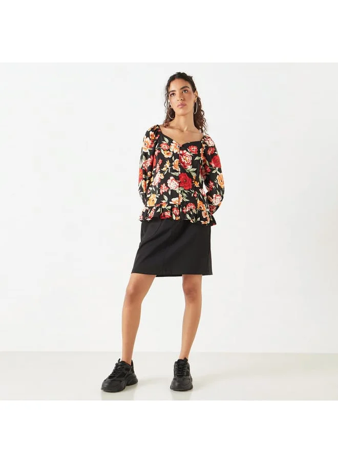 Lee Cooper Lee Cooper All-Over Floral Print Sweatheart Neck Top