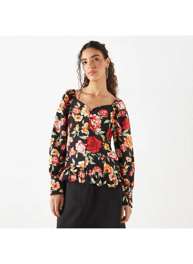 Lee Cooper Lee Cooper All-Over Floral Print Sweatheart Neck Top