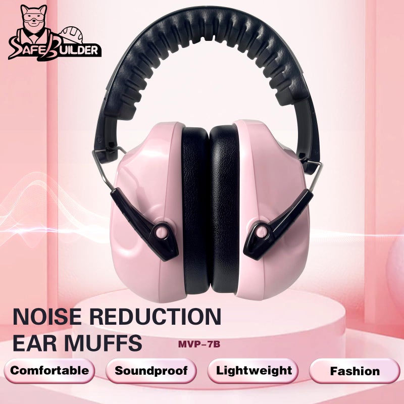 SAFEBUILDER Safety Ear Muffs 33dB Noise Reduction Earmuffs For Girls Sound Proof For Sleeping Working Shooting Industrial (1, 1-Pink) - Image 2