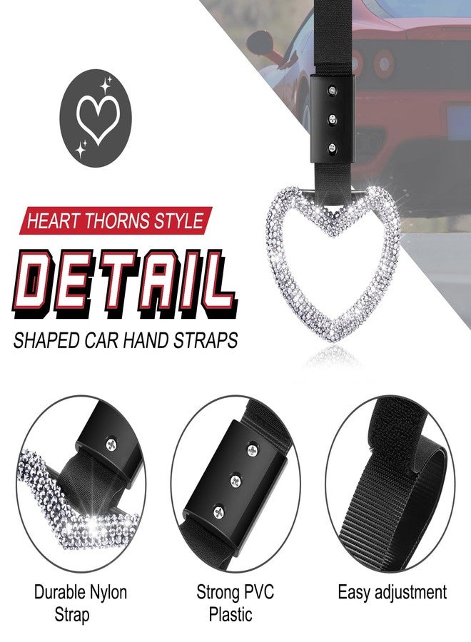 Fabbay Bling Car Accessories Bling Heart Handle Ring Car Accessory for Women Heart Hand Strap Drift Charm Rear Bumper Warning Ring Decor for auto Bus Interior Exterior Decoration (White,Heart Style) - Image 3