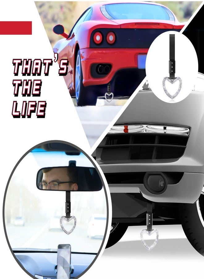 Fabbay Bling Car Accessories Bling Heart Handle Ring Car Accessory for Women Heart Hand Strap Drift Charm Rear Bumper Warning Ring Decor for auto Bus Interior Exterior Decoration (White,Heart Style) - Image 5
