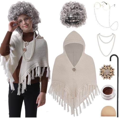 EBYTOP Old Lady Costume for Kids 100 Days of School Costume for Girls 100th Day Grandma Dress UpSet1 - Image 1