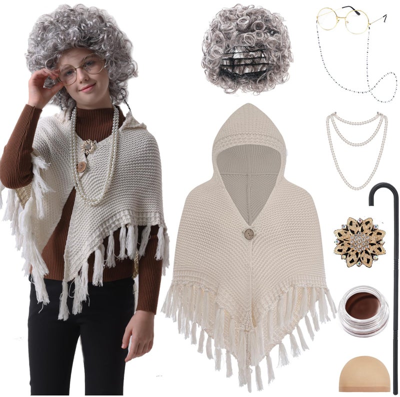 EBYTOP Old Lady Costume for Kids 100 Days of School Costume for Girls 100th Day Grandma Dress UpSet1 - Image 3