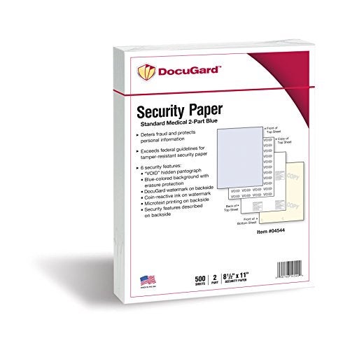 DocuGard Standard Blue/Canary 2-Part Medical Security Paper - CMS Approved for Prescription Printing & Fraud Prevention - 6 Security Features - Laser & Inkjet Printer Compatible - 250 Sheets (04544) - Image 1