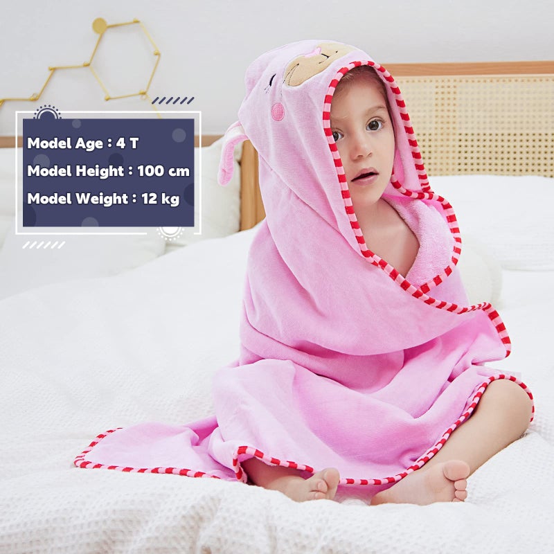 MICHLEY Animal Face Hooded Baby Towel Cotton Bathrobe for Boys Girls 0-6 Year Light Pink - Image 4
