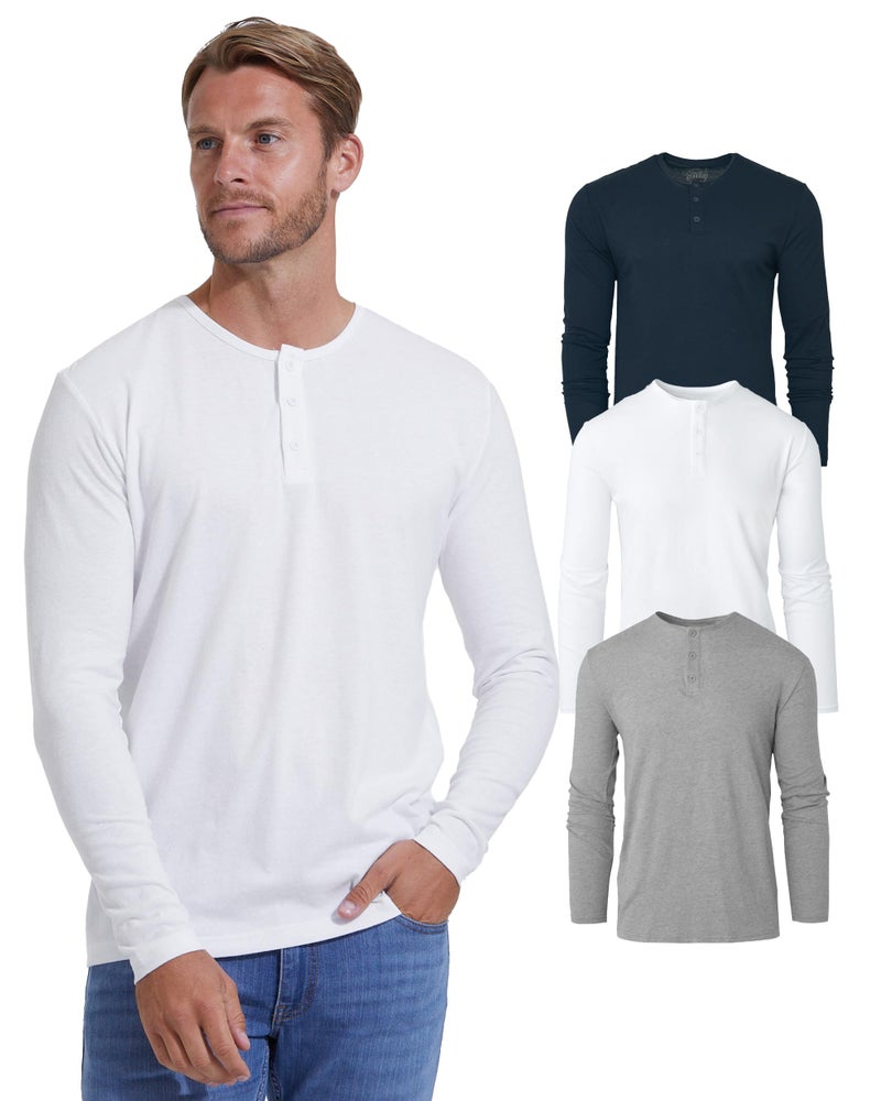 True Classic Long Sleeve Shirts for Men â€” Mens Long Sleeve Tee-Shirts, Henley Shirts for Men or Waffle-Knit Thermal T-Shirts - Henley - Regular, Pack of 3, Variety, L - Image 1